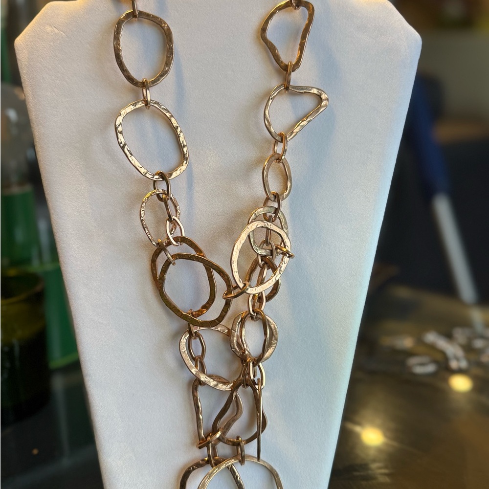 Diana Broussard Necklace Circa 2008, Metal Rose Gold Plated Large Links Designer